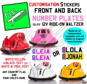 2 X Personalisierte Nummernschilder Aufkleber PASSEND Kinder Kinder 12V Ride On Walzer - Bild 1 von 1