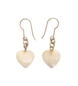 Pendientes colgantes de gancho enchapados en oro amarillo corazones madreperla vintage - Imagen 1 de 6