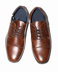 American Eagle Boys' Cap Toe Cognac F Leather Dress Lace-up Oxford Shoes Sz 2-6 - Picture 1 of 8