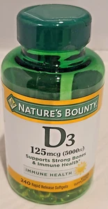 Nature's Bounty Vitamin D3 125 Mcg (5000Iu) 240 Ct Immune Support Rapid Release - Picture 1 of 4