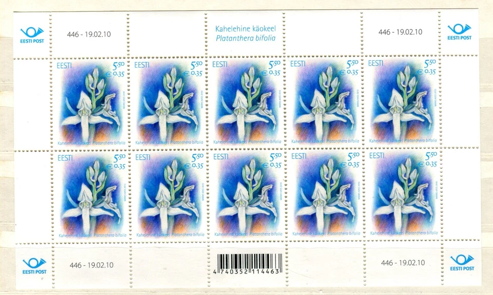 EST_446 2010 Estonia flores de orquídea hoja de flora mnh Foto 1 de 1