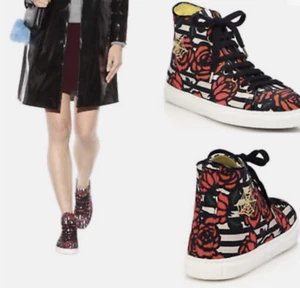 Charlotte Olympia Rose Print Canvas High Top Sneakers SZ 38 MRSP $525. - Picture 1 of 14