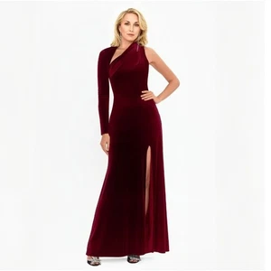 BA Nites Burgunderrot Samt One Shoulder Kleid Größe 4 Formell Abendkleid Urlaub - Bild 1 von 13