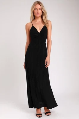 Maxi Vestido Moda International Plisado Corbata Cintura Boho Jersey Tejido Negro Talla Pequeña Foto 1 de 4