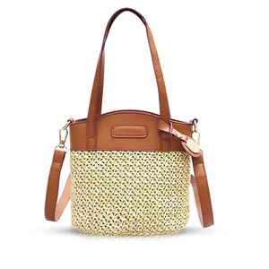 Beach Bag for Women, Summer Straw Bag, Hand-woven Tote Bag Stitched Leather, ... - Picture 1 of 6