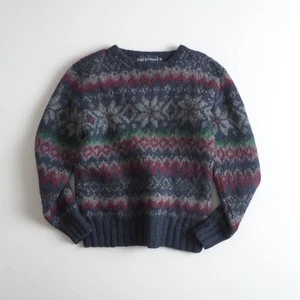 Ralph Lauren Ralph Lauren 100 Wool Hand knitted Overall Pattern Thick Men s Bea - Picture 1 of 8