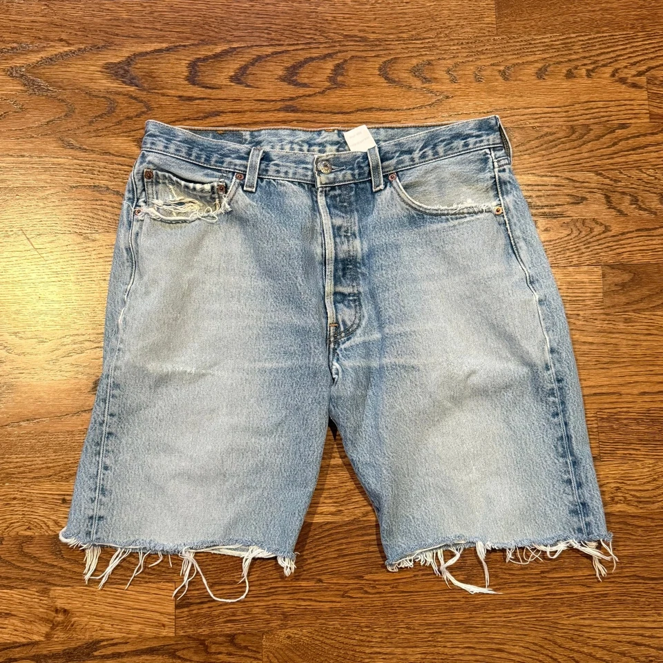 Vintage Levi's 501 Button Fly Denim Jean Cut Off Shorts 36x20 - Image 1 of 4