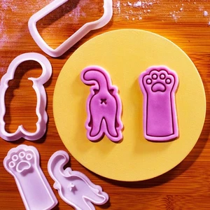 Kitty Butt & Cat Paw Cookie Cutter + Stamp Set – Purrfect Feline Treats Meow - Picture 1 of 6