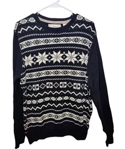 Weatherproof Vintage Black Ivory Snowflake Winter 100% Cotton Men's Sweater M Nw - Picture 1 of 4