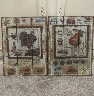 2 Retro Vintage Wooden Hanging Pictures 40x30cm French Kitchen - Image 1 of 3