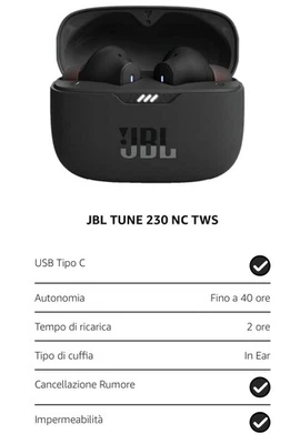 JBL TUNE 230NC TWS Cuffie In Ear True Wireless Bluetooth,Jbl Tune 230nc Cuffie - Immagine 1 di 4
