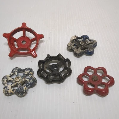 Vintage 5 Pc Industrial Metal Outdoor Faucet Hose Bib Handle Knob Steampunk Art - Image 1 of 3