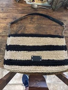 AUTHENTIC EUC Kate Spade Black Striped Raffia Bag - Picture 1 of 13