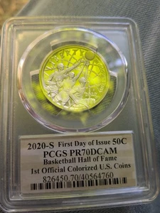 2020-S Proof 50c Basketball Hall of Fame Colorized NGC PF70 dcam 1st Day Issue - Picture 1 of 3