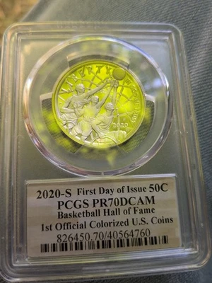 2020-S Proof 50c Basketball Hall of Fame Colorized NGC PF70 dcam 1st Day Issue - Image 1 of 3