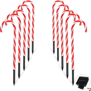 10 Pieces 10 Inch Christmas Garden Outdoor Solar Lights, Small Candy Cane Pathwa - Picture 1 of 12