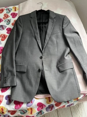 Blazer Traje Hugo Boss Talla 36R Ajuste Regular 2 Botones Gris 100% Lana Foto 1 de 4