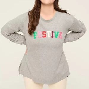 Sudadera 22/24 Lane Bryant Gris Pullover Top Vacaciones "Festivo" Navidad Plus - Imagen 1 de 4