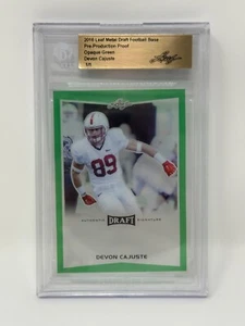 2016 LEAF METAL DRAFT FOOTBALL BASE PRE-PRODUCTION PROOF GREEN DEVON CAJUSTE 1/1 - Picture 1 of 2