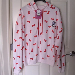 Hello Kitty Sanrio Hoodie Womens 3X Pink Red Bows Zip Up Embroidered New Tags - Picture 1 of 7
