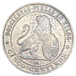 Spain 1875 5 centimos Copper Coin good condition - Picture 1 of 2