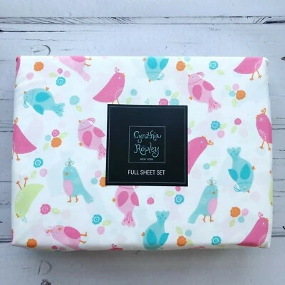 Juego de cama completo para niños Cynthia Rowley sábanas estampado floral de pájaros suave nuevo Foto 1 de 4