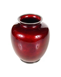 Antico vaso Cloisonne rosso giapponese - firmato - Foto 1 di 11