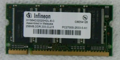2- 256MB 2RX16 DDR 333  PC2700 DDR-333MHZ 200PIN SODIMM NON-ECC DUAL RANK 16X16 - Image 1 of 4