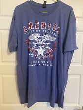Anvil Men Size 2XL Blue America Built on Freedom Eagle T Shirt Short Sleeve Tee