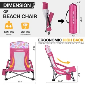 HAUSHOF High Back Folding Beach Chair Mesh Back Chair Low Seat Camping Chair NEW - Picture 1 of 9