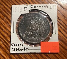  German States SAXONY 1913-E Drei 3 Mark Silver Coin(XF Toned)