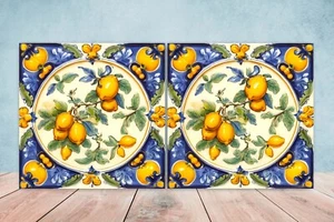 Juego de 2 azulejos de pared de mayólica de limón de cerámica italiana para decoración de paredes - Imagen 1 de 3