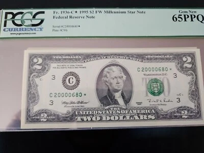 1995 Star FRN  $2 Dollars Millennium. 1936-C PCGS 65PPQ Gem New - Image 1 of 2