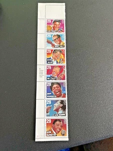 USPS  - Unfolded Booklet Plate of 7 Stamps - 29¢ Legends of American Music - Picture 1 of 1