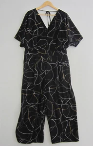City Chic Jumpsuit Womens Plus Medium 18 Black White Yellow Geometric Wide Leg - Picture 1 of 20