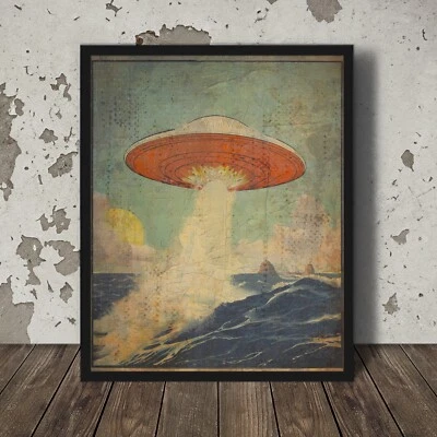 Arte de pared OVNI NÁUTICO de colección, decoración alienígena del océano de ciencia ficción, póster UAP de críptido marino Foto 1 de 4
