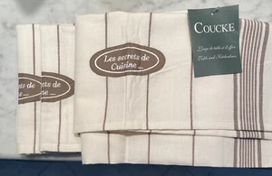 3 Coucke Linen Cotton Kitchen Tea Towel Tan White Les Secrets Des Cuisine French - Picture 1 of 12