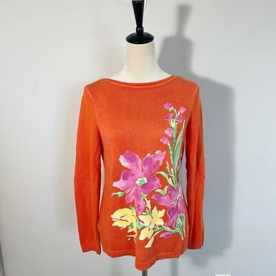 Suéter Ralph Lauren Naranja Rosa Flores Suéter Lateral Dividido Para Mujer Mediano Foto 1 de 4