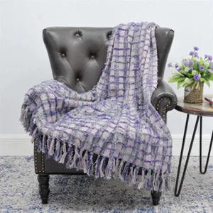Boho Multi-Color Chenille Knitted Throw Blanket with Decorative Tassels Gifts - Picture 1 of 60