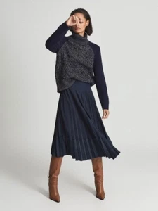 Reiss IRIS navy pleated skirt Size 6 With Matching Jumper Size S. RRP £245 - Picture 1 of 11
