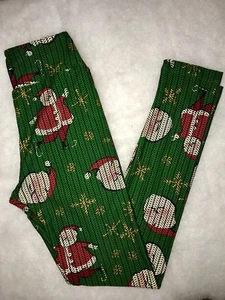 New LulaRoe Christmas Holiday Leggings Green Red Santa Girl’s 8-10-12 y/o Tween - Picture 1 of 9