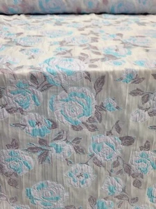 Brocade Lavender Blue Floral Flowers Fabric By The Yard White Organza For Dress - Picture 1 of 11