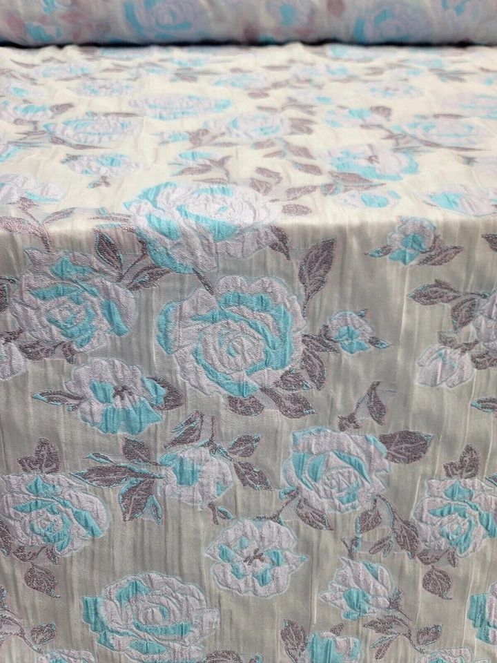 Brocade Lavender Blue Floral Flowers Fabric By The Yard White Organza For Dress - Image 1 of 4