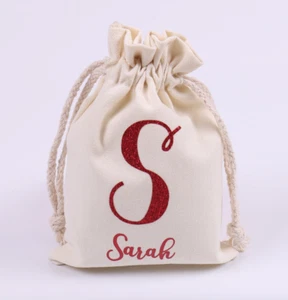 Personalized Canvas Pouch Drawstring Bag Your Initial and Name Glitter Monogram - Bild 1 von 4