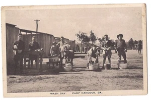 Wash Day Laundry CAMP HANCOCK Army Augusta Ga Georgia Postcard B&W Military DB - Picture 1 of 2