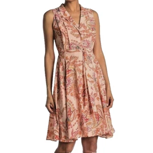 Nanette Lepore ärmelloses pfirsichfarbenes Paisley-Druckkleid mit Knopfleiste Damengröße 12 - Bild 1 von 9