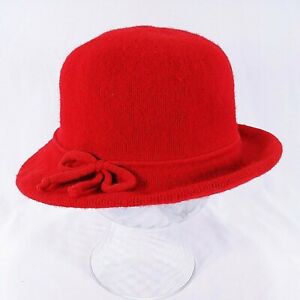 Vintage New Red Wool Felt Velor Cloche Hat 57cm-22\u20198inch
