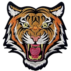 Parche insignia bordada de tigre a rayas de Bengala rugiente 3,2"x 3,5 pulgadas, paquete de 1 - Imagen 1 de 5