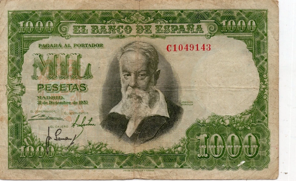 SPAIN 1000 PESETAS 1951  P 143. F CONDITION. 5RW  28MAI - Image 1 of 1