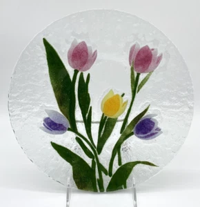 Pressed Art Glass Plate Platter Tulip Flowers Bouquet Springtime Easter Decor - Picture 1 of 4